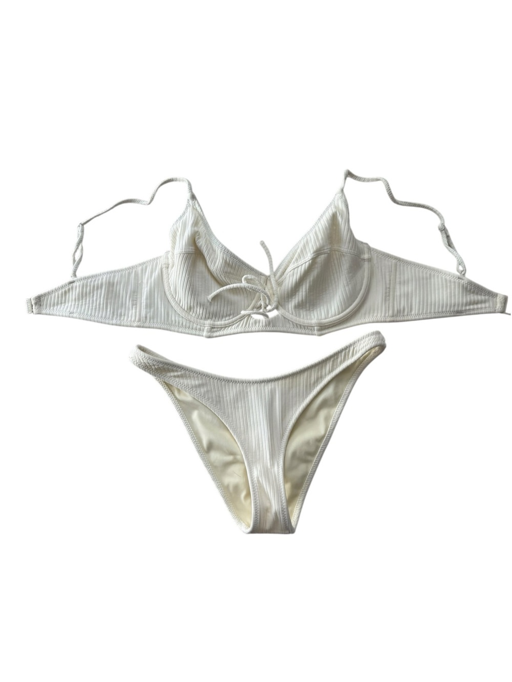 Triangl White Ribbed Bikini Size Small Top Size Medium Bottoms